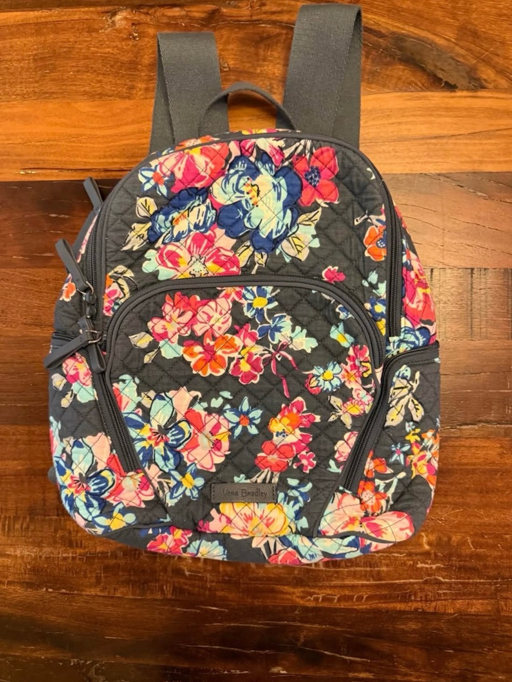 Vera Bradley Floral Quilted Mini Backpack - Black with Multicolor Flowers